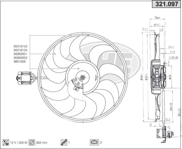 Ventilador (rodete +motor) refrigeración del motor con electromotor completo Chevrolet Aveo 3 (T300)