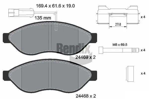Pastillas de freno BPD1034 Jurid/Bendix