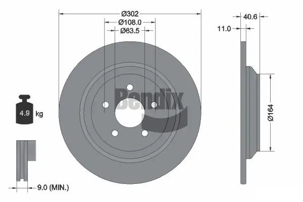 Disco de freno trasero BDS1559 Jurid/Bendix