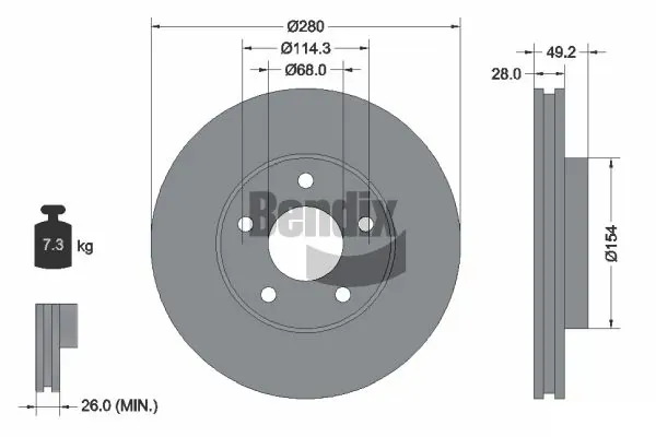 Disco de freno BDS1237 Jurid/Bendix