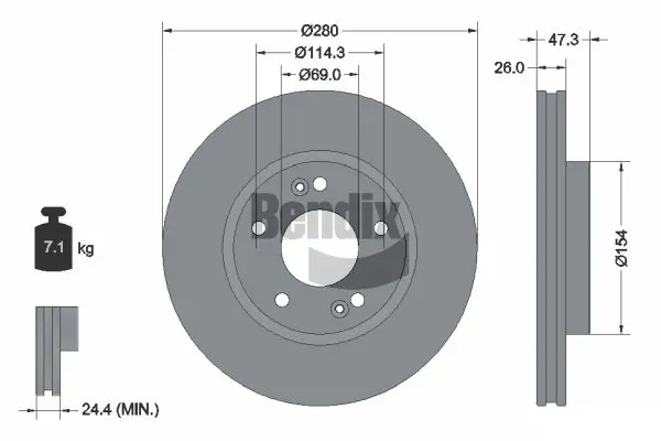 Disco de freno BDS1114 Jurid/Bendix