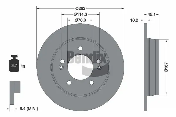 Disco de freno trasero BDS1341 Jurid/Bendix