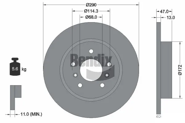 Disco de freno trasero BDS1487 Jurid/Bendix