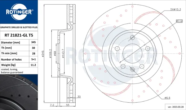 Disco de freno RT21821GLT5 Rotinger