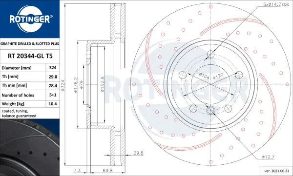 Disco de freno RT20344GLT5 Rotinger