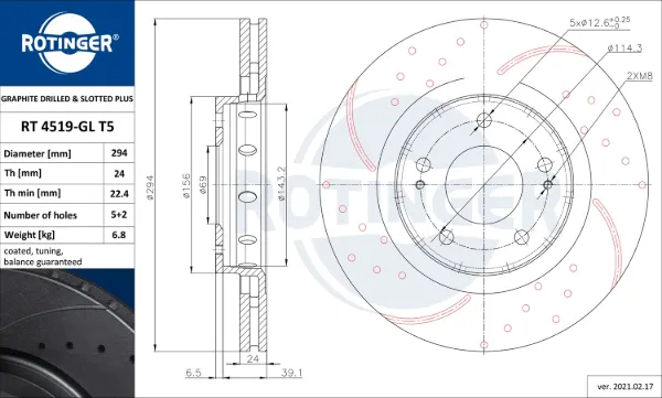 Disco de freno RT4519GLT5 Rotinger