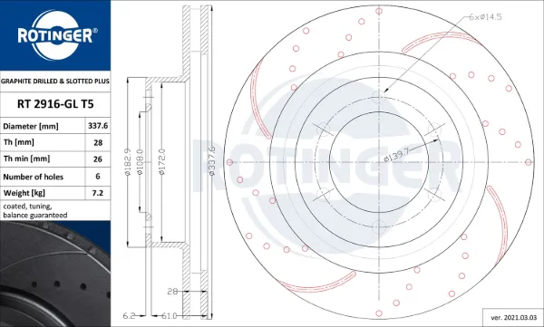 Disco de freno RT2916GLT5 Rotinger