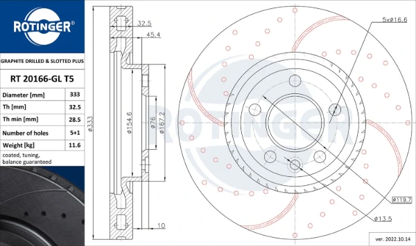 ROTINGER Rotori Disco Freno Anteriore High Performance – Set Da 2 Pezzi Con Rivestimento Anticorrosione Graphite GL T6, Per Auto E Veicoli Commerciali