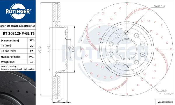 Disco de freno RT20312HPGLT5 Rotinger