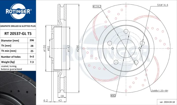 Disco de freno RT20537GLT5 Rotinger