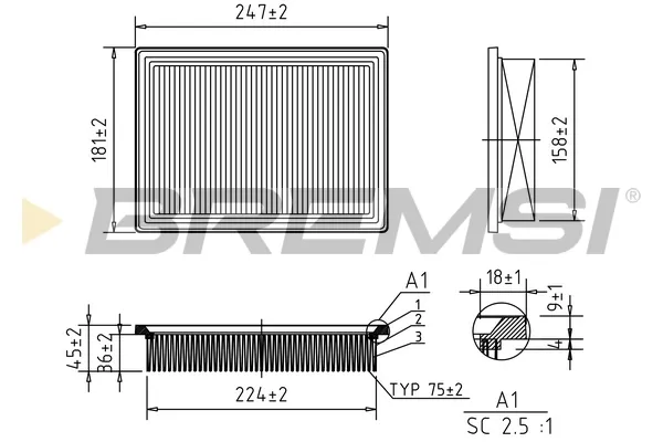 Filtro de aire FA1618 Bremsi