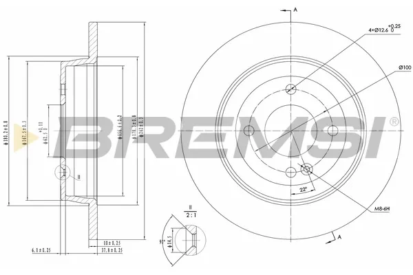 Disco de freno trasero CD8090S Bremsi