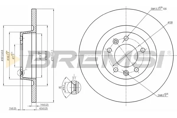 Disco de freno trasero CD7602S Bremsi