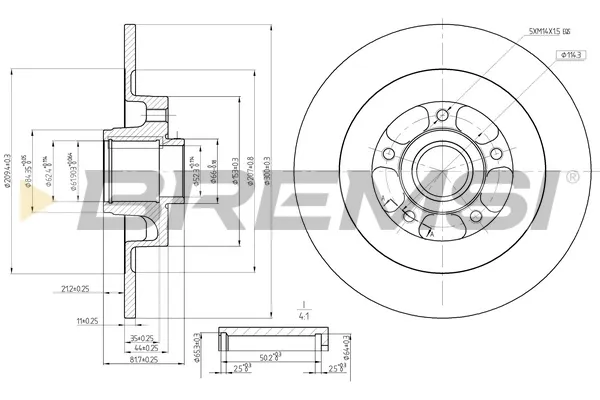 Disco de freno trasero CD7725S Bremsi