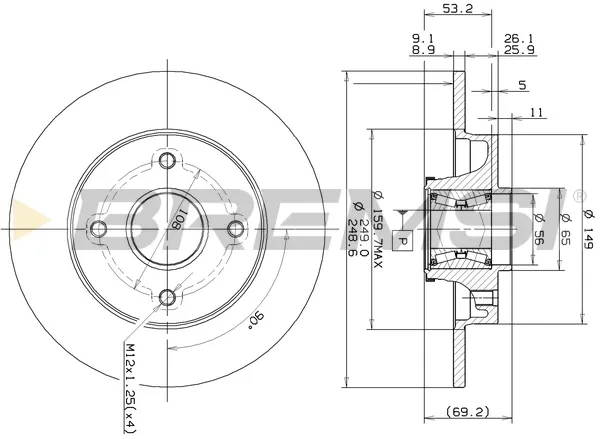 Disco de freno trasero CD7560S Bremsi