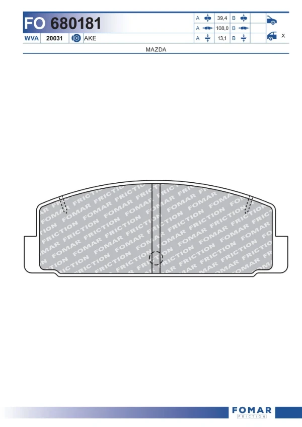Pastillas de freno traseras Mazda 6 (GG)