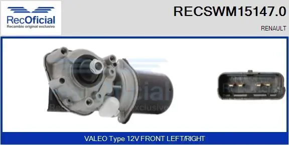 Motor limpiaparabrisas RECSWM151470 Recoficial