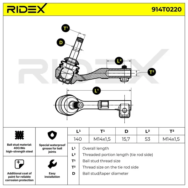 Rótula barra de dirección 914T0220 Ridex