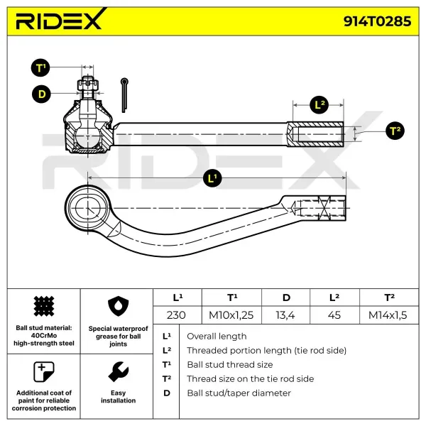 Rótula barra de dirección 914T0285 Ridex
