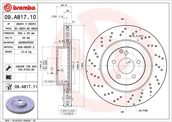 Disco de freno 09A81711 Brembo
