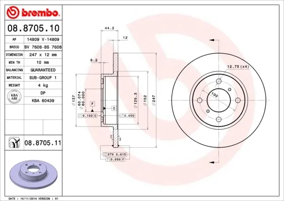 Disco de freno 08870511 Brembo