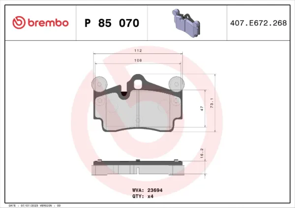 Pastillas de freno traseras P85070 Brembo