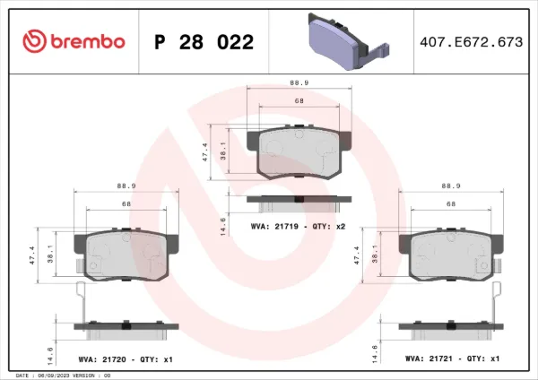 Pastillas de freno traseras P28022 Brembo