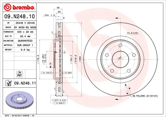 Disco de freno 09N24811 Brembo