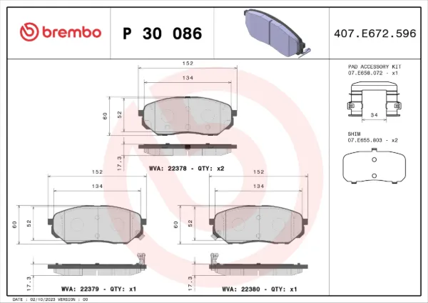 Pastillas de freno P30086 Brembo