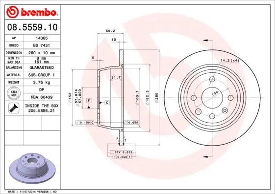 Disco de freno trasero 08555910 Brembo