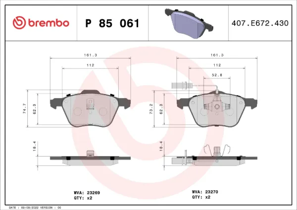 Pastillas de freno P85061 Brembo
