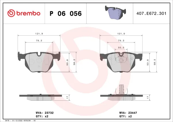 Pastillas de freno traseras P06056 Brembo