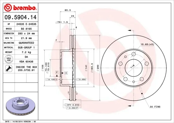 Disco de freno 09590414 Brembo