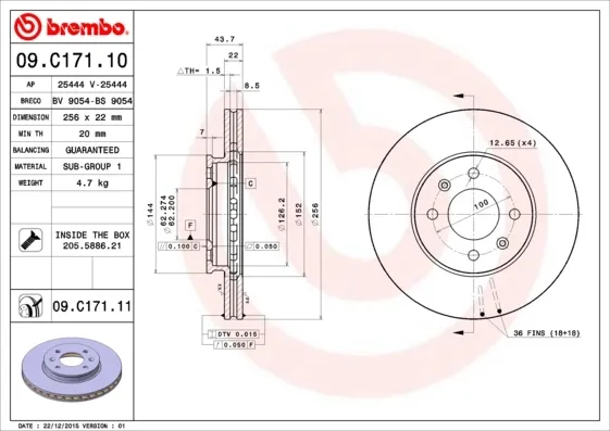 Disco de freno 09C17111 Brembo