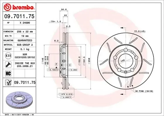 Disco de freno 09701175 Brembo