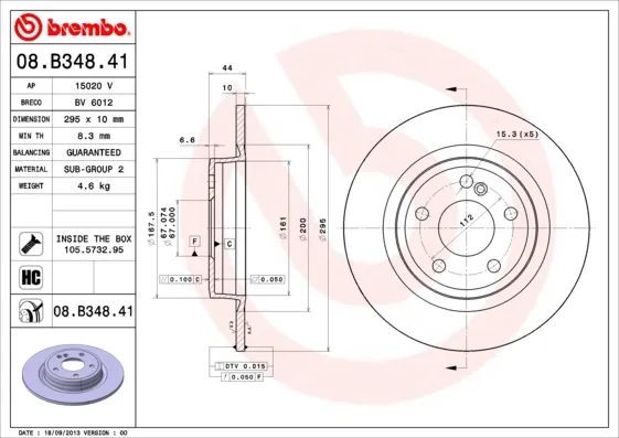 Disco de freno trasero 08B34841 Brembo