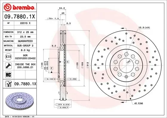 Disco de freno 0978801X Brembo