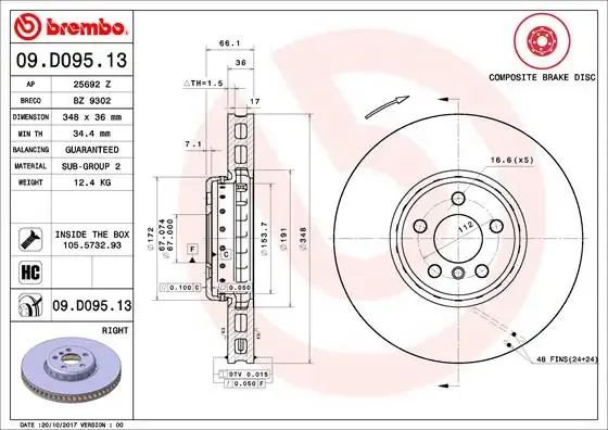 Disco de freno 09D09513 Brembo