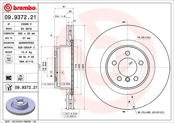 Disco de freno 09937221 Brembo