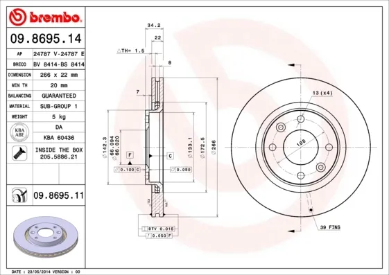 Disco de freno 09869511 Brembo