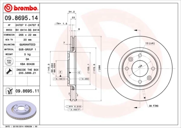 09.8695.14 Brembo freno de disco delantero