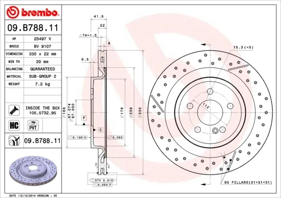Disco de freno trasero 09B78811 Brembo
