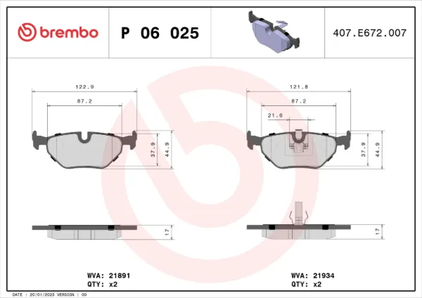 Pastillas de freno traseras P06025 Brembo