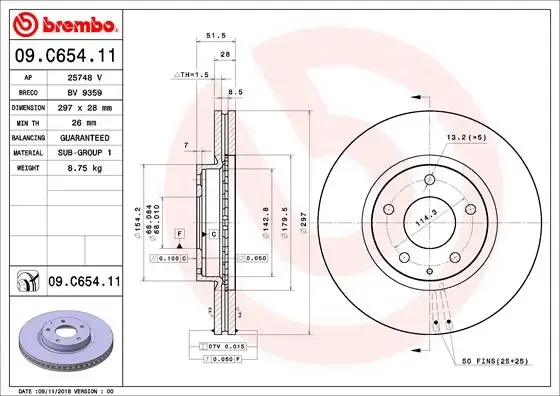 Disco de freno 09C65411 Brembo