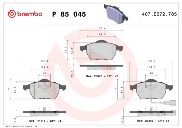 Pastillas de freno P85045 Brembo