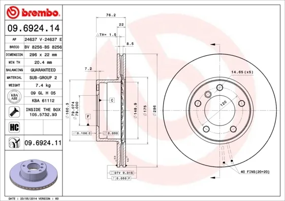 Disco de freno 09692411 Brembo