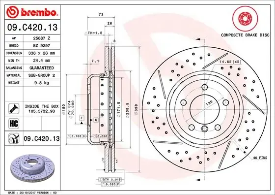 Disco de freno 09C42013 Brembo