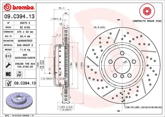 Disco de freno 09C39413 Brembo