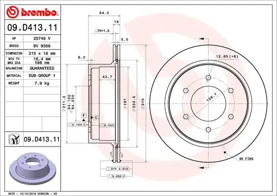 Disco de freno trasero 09D41311 Brembo