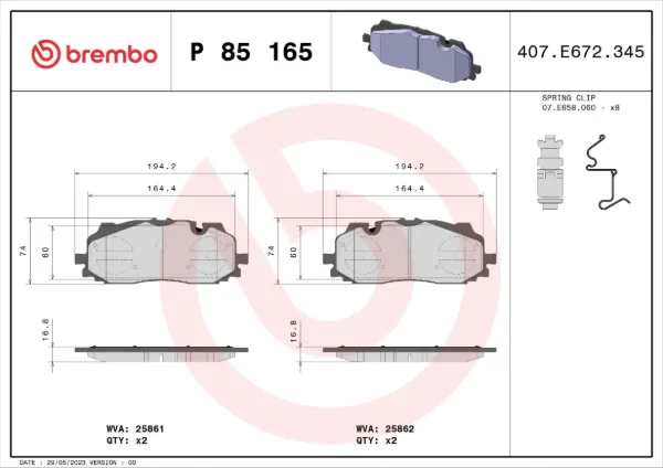 Pastillas de freno P85165X Brembo